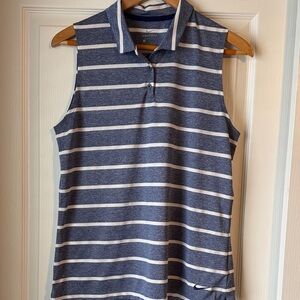 Nike Women's Blue and White Striped golf sleeveless polo